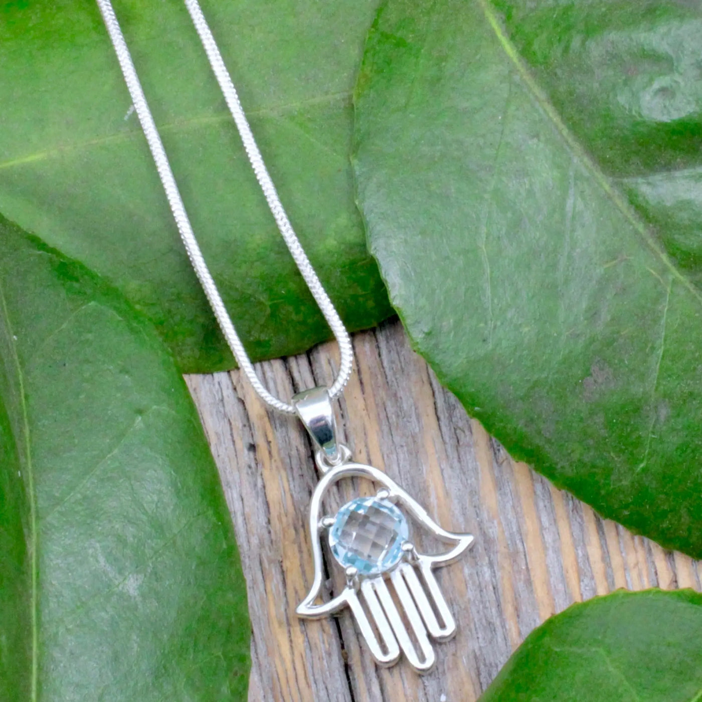 Blue Topaz Hamsa Pendant - Sterling Silver