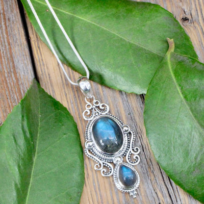 Labradorite Pendant with Silverwork- Sterling Silver