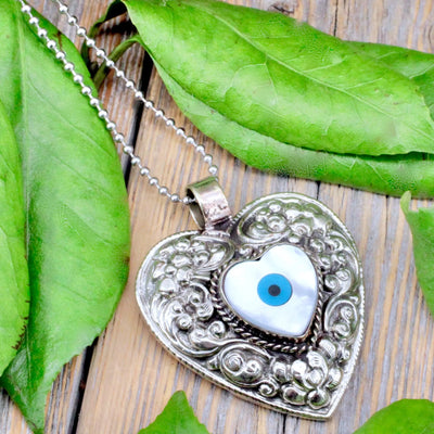 Mother of Pearl Heart with Evil Eye Pendant