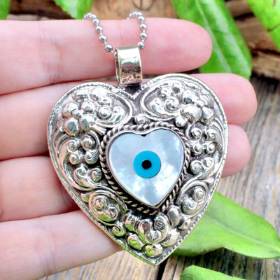 Mother of Pearl Heart with Evil Eye Pendant