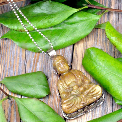 Serpentine Buddha Pendant - Tibetan Silver