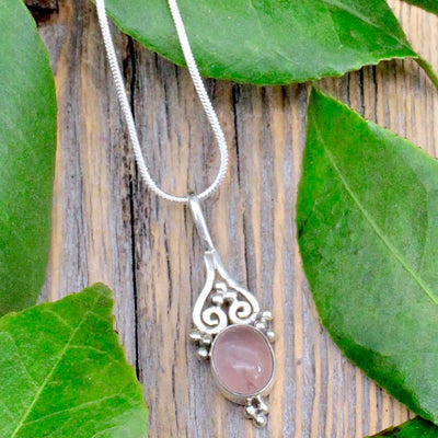 Rose Quartz Silverwork Pendant - Sterling Silver