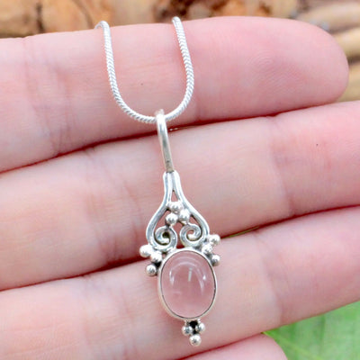 Rose Quartz Silverwork Pendant - Sterling Silver