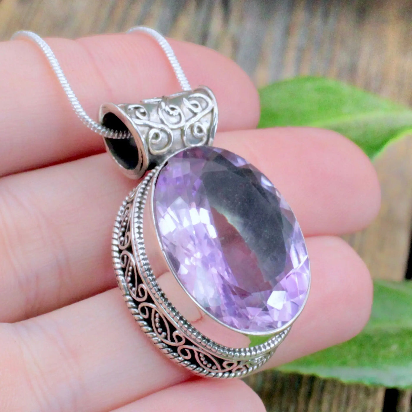 Amethyst Faceted Oval Pendant - Small