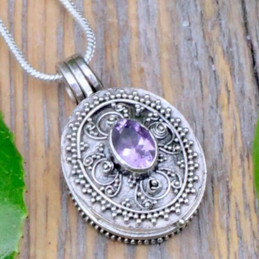 Amethyst Locket Pendant - Sterling Silver