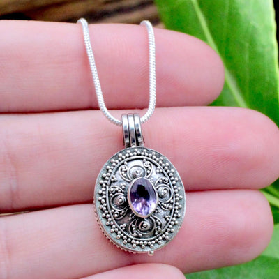 Amethyst Locket Pendant - Sterling Silver