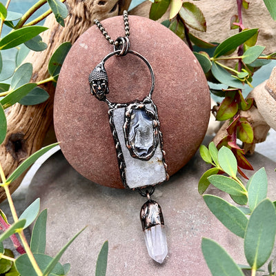 Agate Druzy Necklace with Quartz Dangle