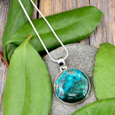 Malachite and Chrysocolla Pendant - Sterling Silver