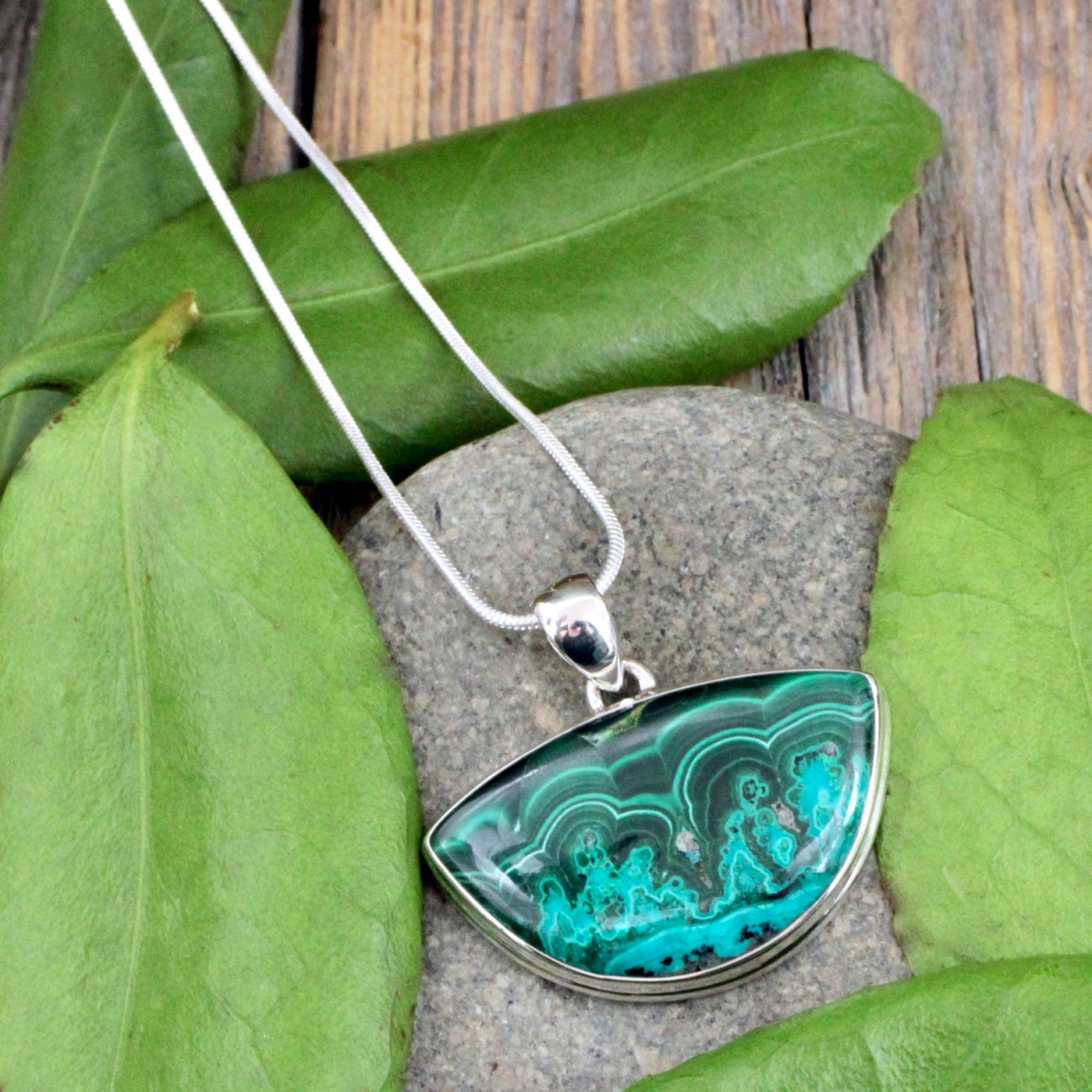 Malachite and Chrysocolla Pendant - Sterling Silver