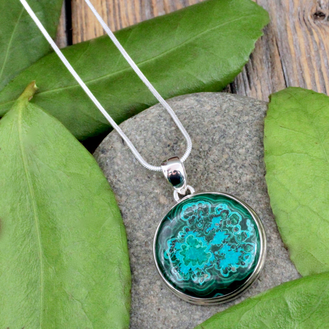 Malachite and Chrysocolla Pendant - Sterling Silver