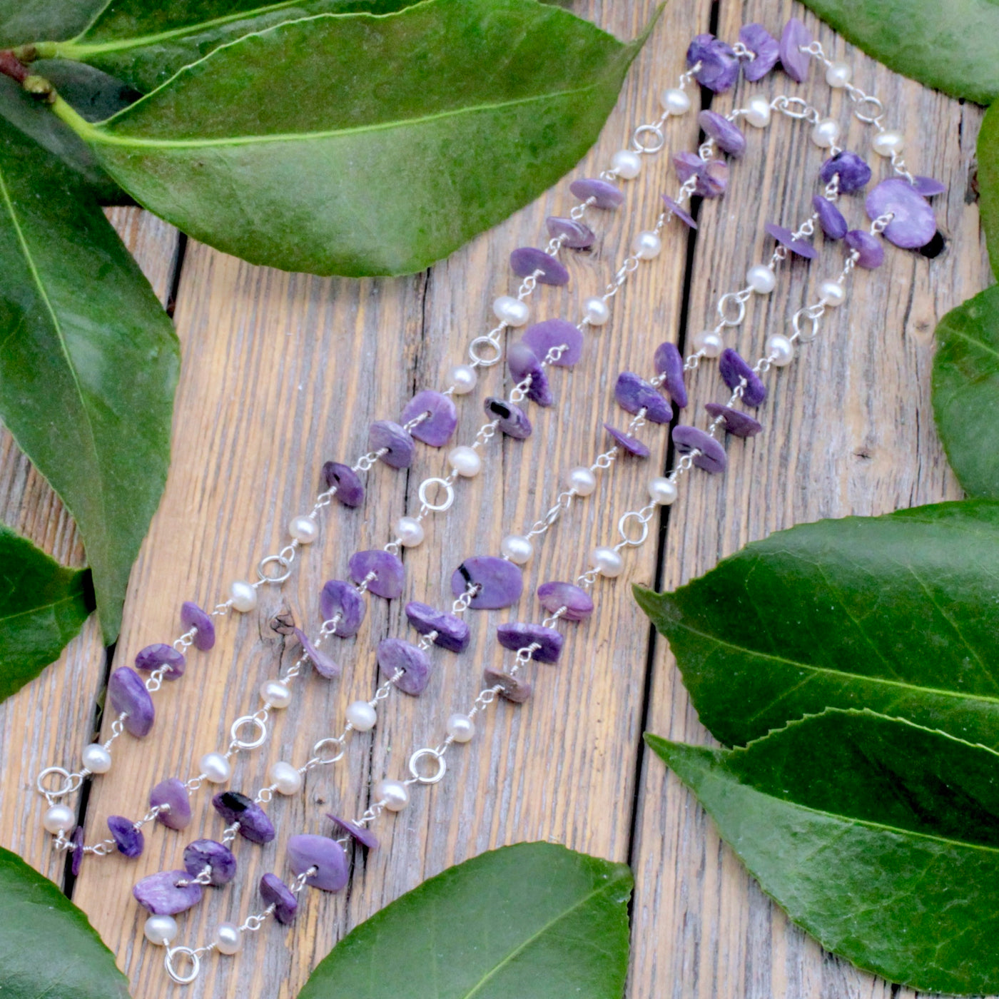 Charoite and Fresh Water Pearl Necklace