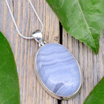 Blue Lace Agate Pendant - Sterling Silver