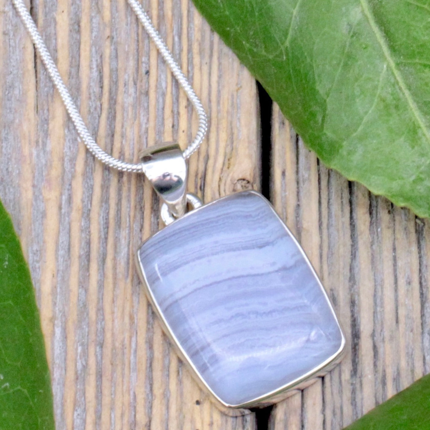 Blue Lace Agate Pendant - Sterling Silver