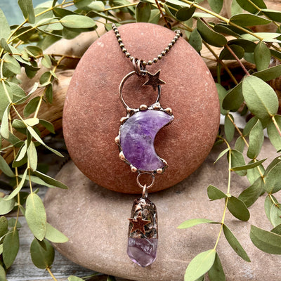 Amethyst Moon Necklace with Amethyst Drop