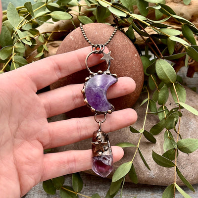 Amethyst Moon Necklace with Amethyst Drop