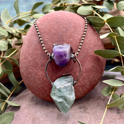 Amethyst and Fluorite Double Decker Necklace