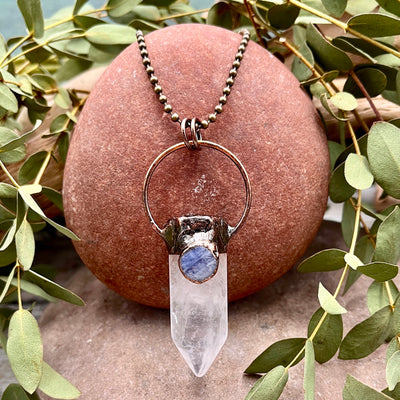 Quartz Point Necklace with Kyanite - Bronze