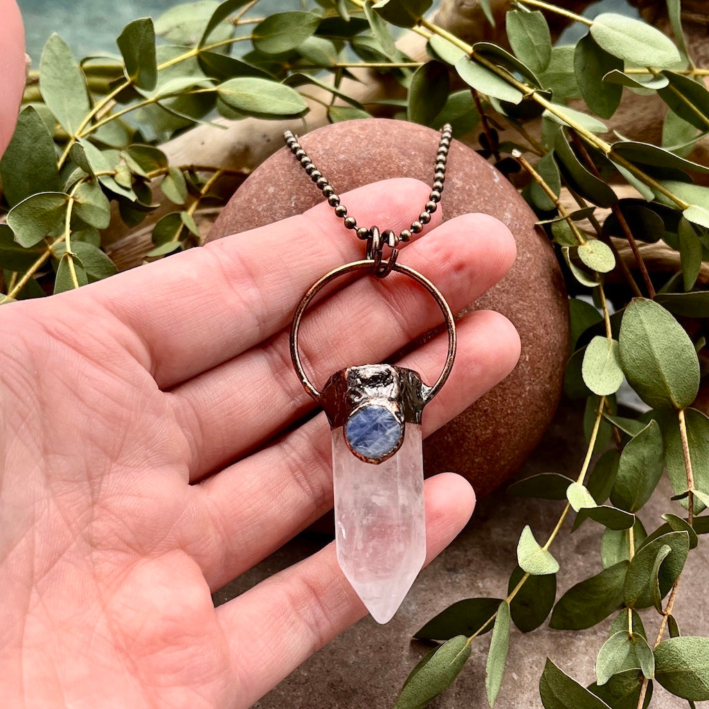 Quartz Point Necklace with Kyanite - Bronze