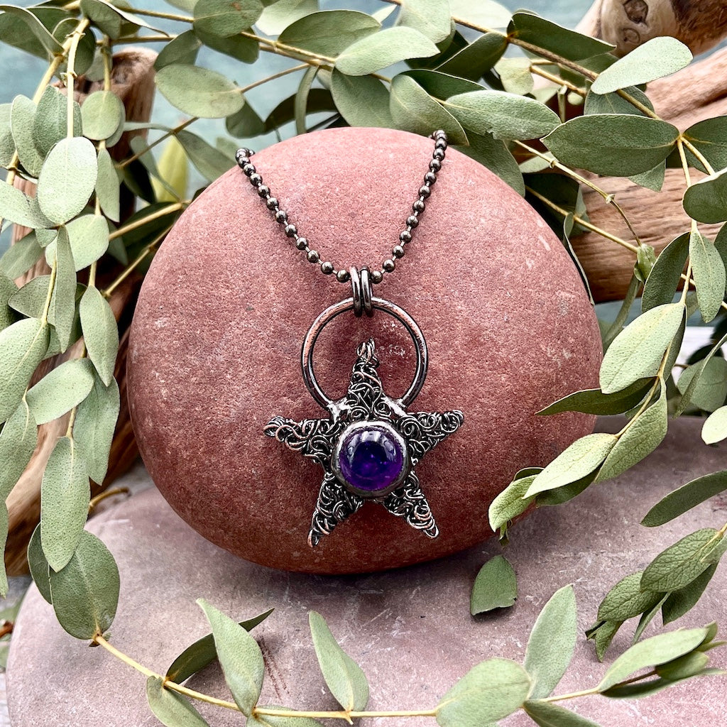 Amethyst Star Necklace - Bronze