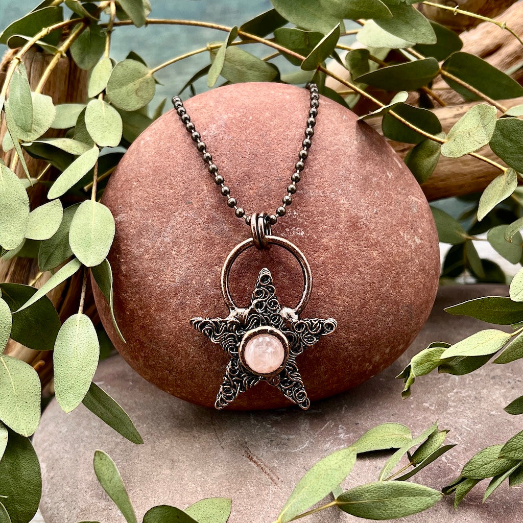 Rose Quartz Star Necklace - Bronze