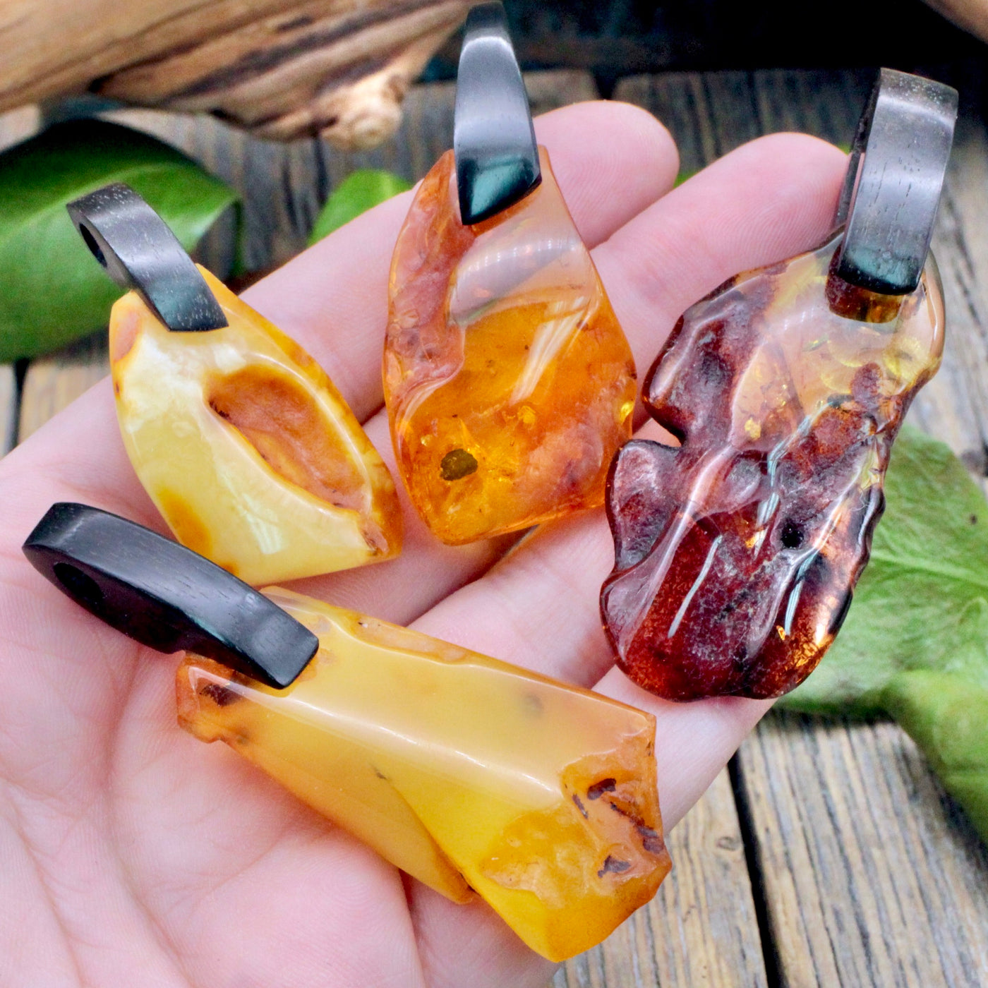 Amber Pendant with Wood Bail