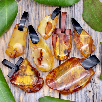 Amber Pendant with Wood Bail