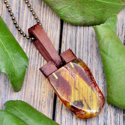 Amber Pendant with Wood Bail