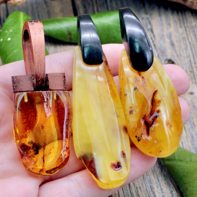 Amber Pendant with Wood Bail