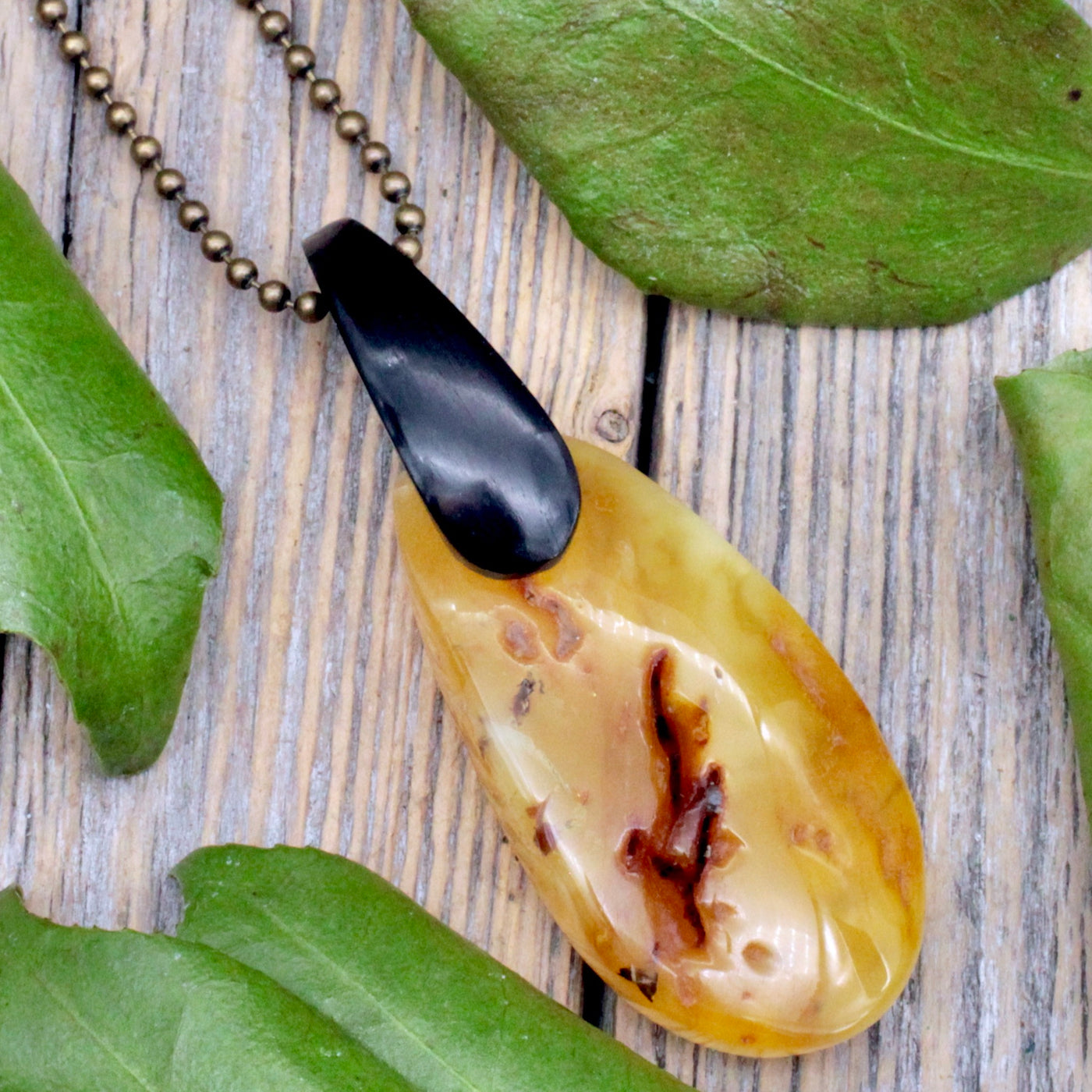 Amber Pendant with Wood Bail