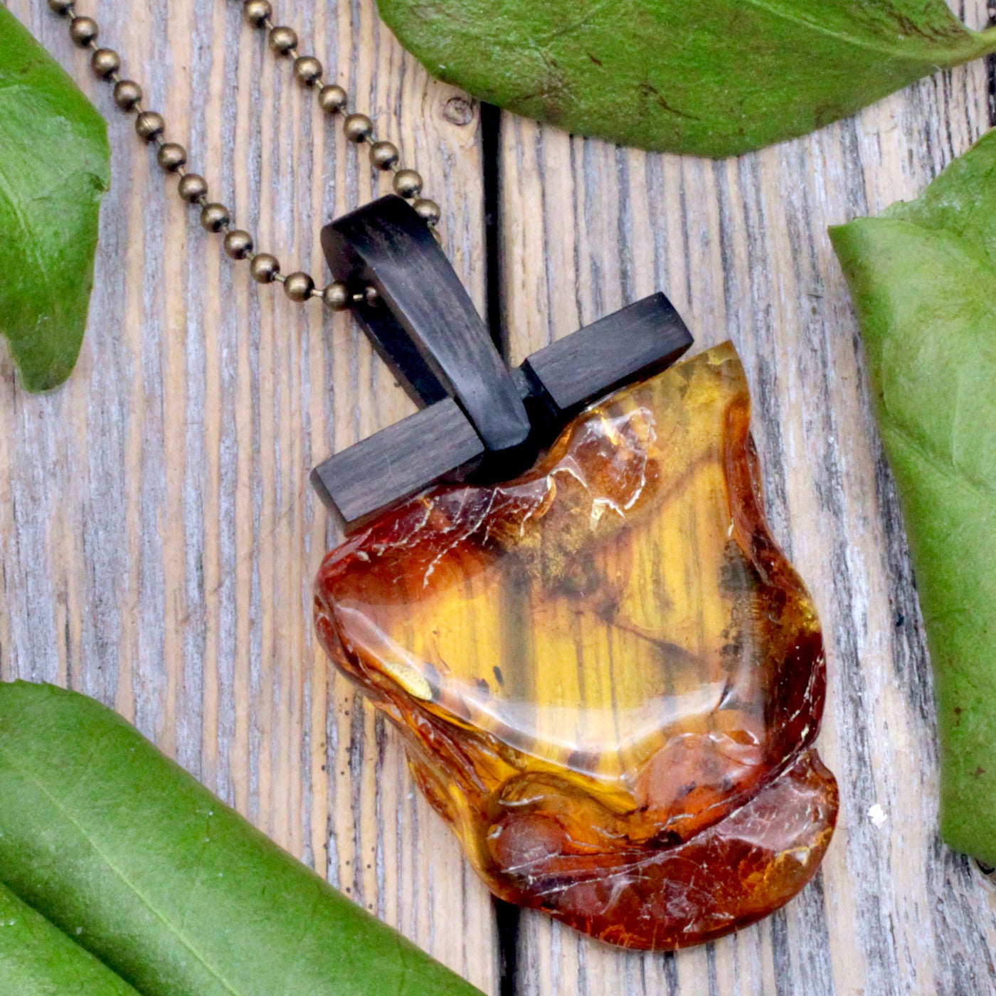 Amber Pendant with Wood Bail