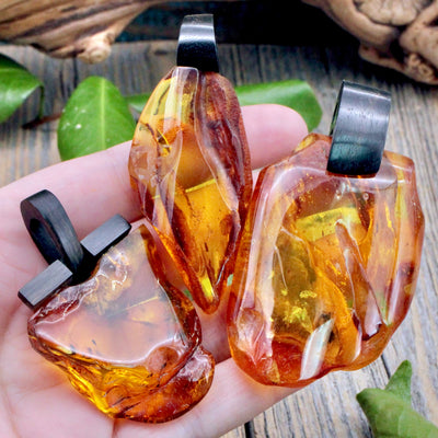 Amber Pendant with Wood Bail