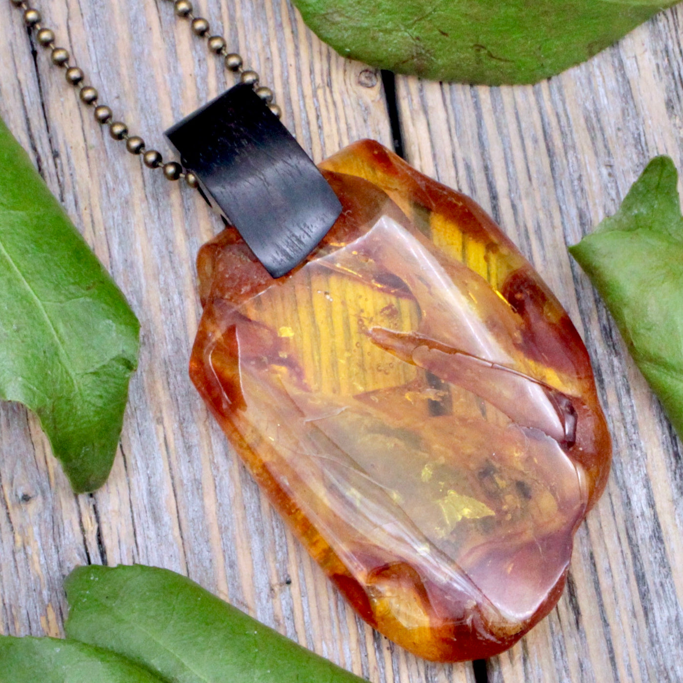 Amber Pendant with Wood Bail