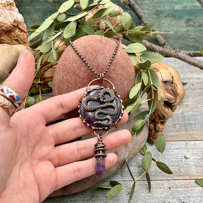 Amethyst Snake Necklace - Bronze