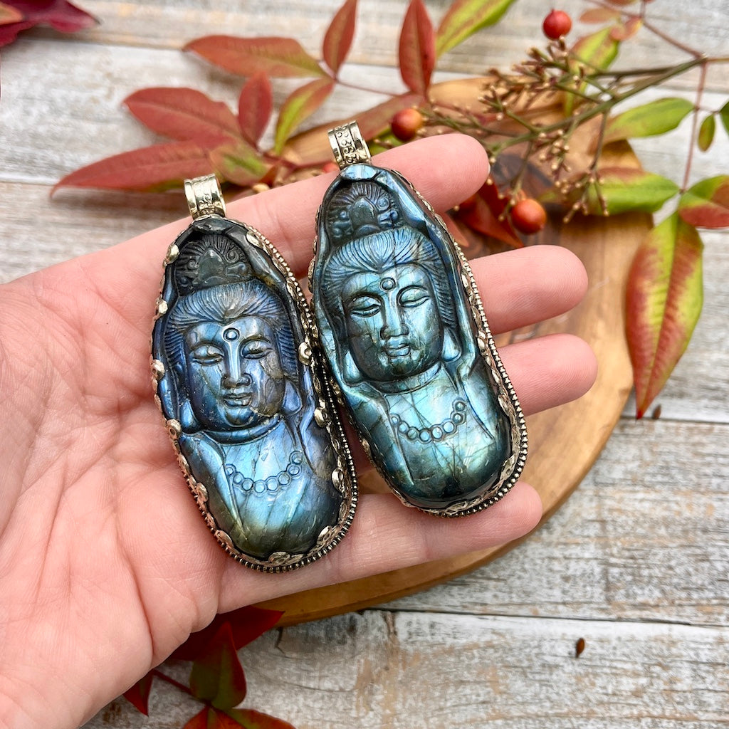 Labradorite Kuan Yin Pendant - Large