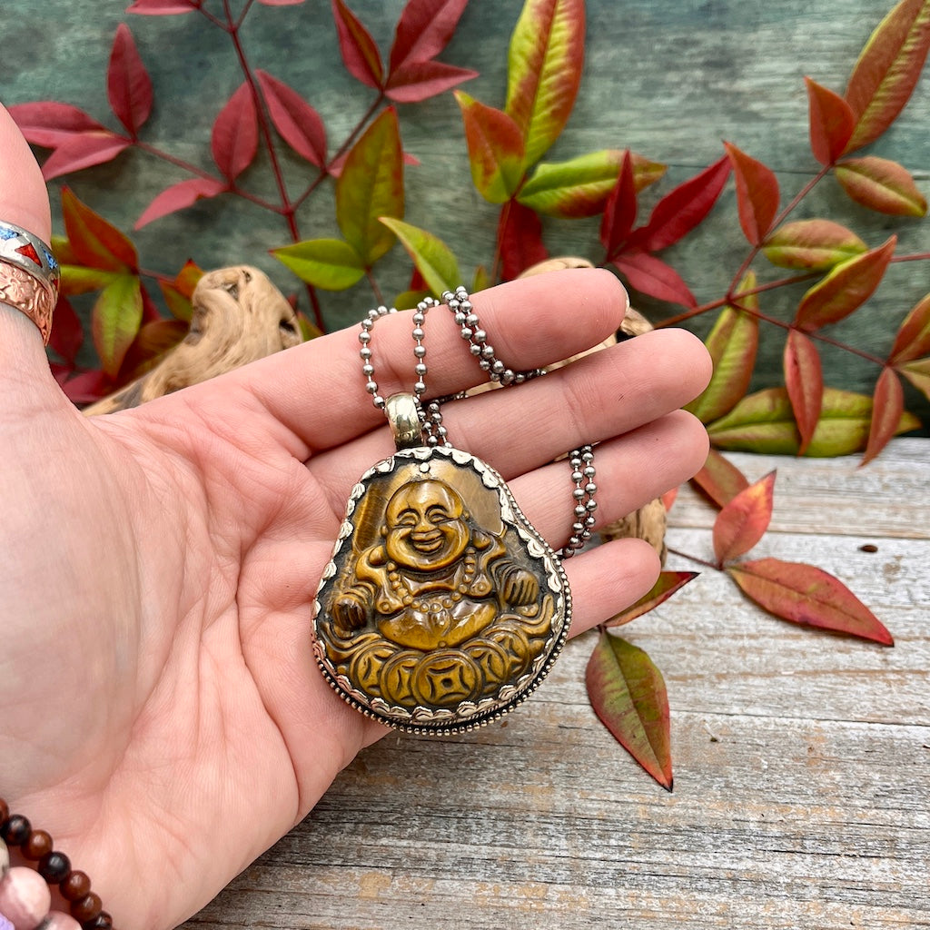 Tiger Eye Laughing Buddha Pendant