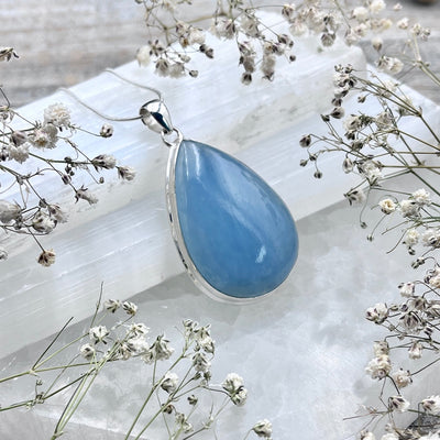 Aquamarine Teardrop Pendant - Sterling Silver