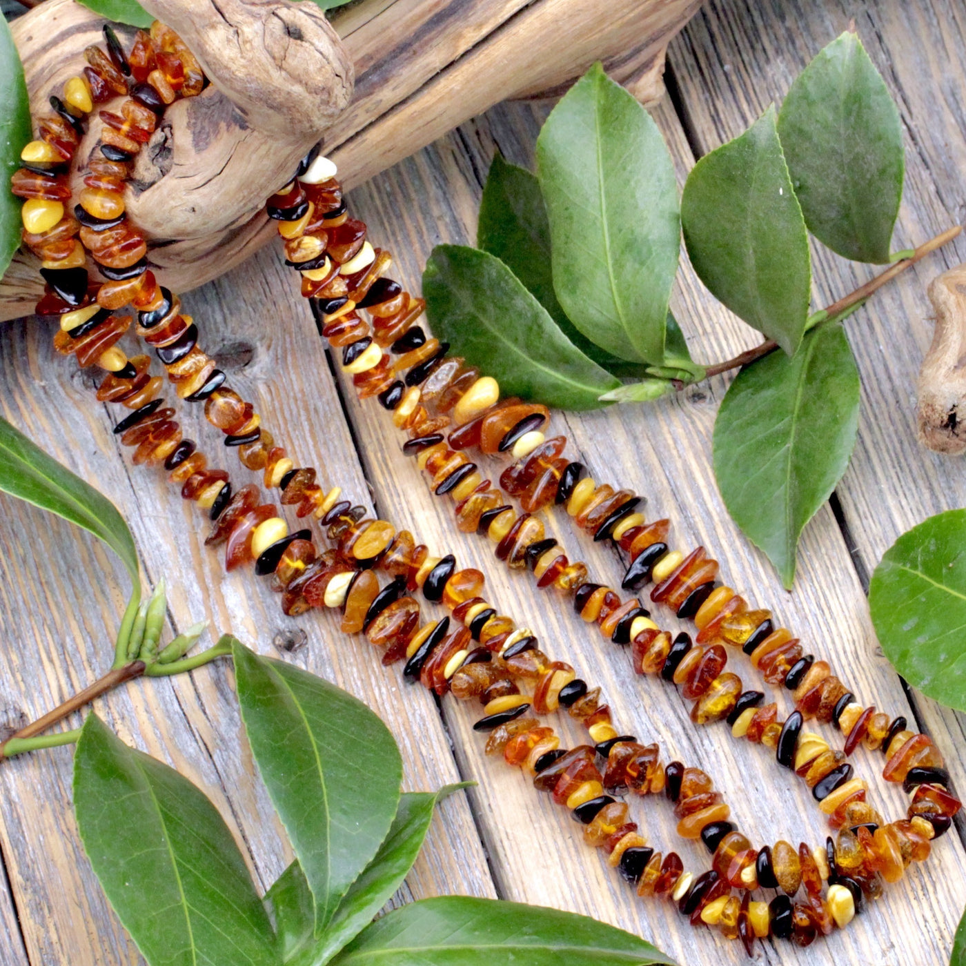 Tri-Color Amber Chip Necklace