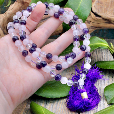 Amethyst, Rose Quartz and Quartz Mala