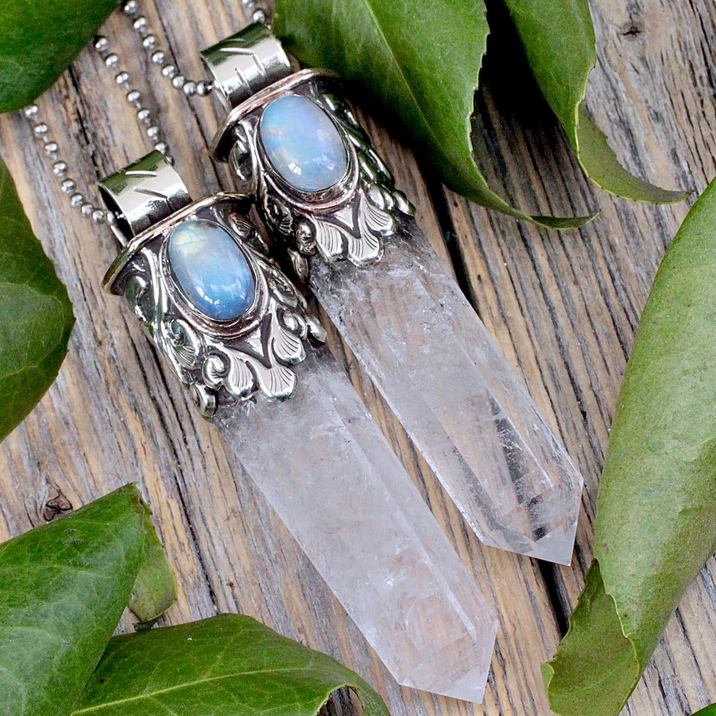 Quartz Point with Moonstone Pendant