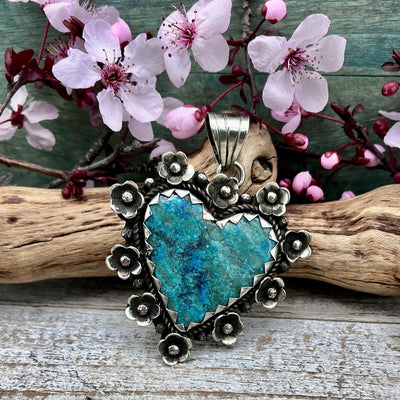 Chrysocolla Floral Heart Pendant