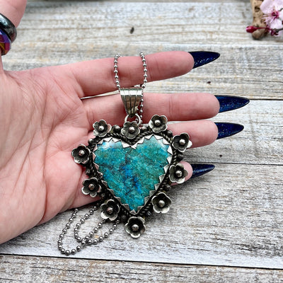 Chrysocolla Floral Heart Pendant