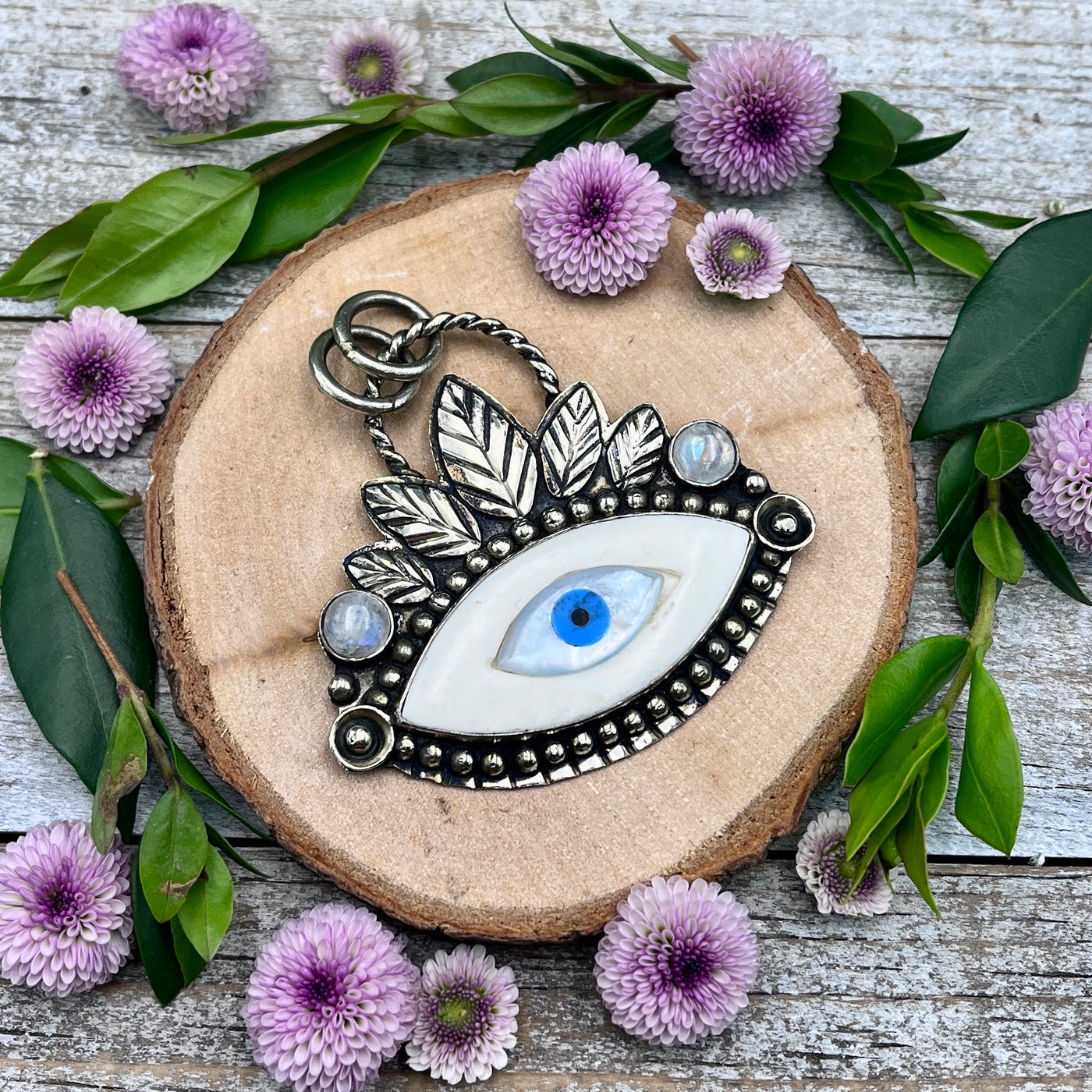 Evil Eye Pendant with Moonstone & Bone