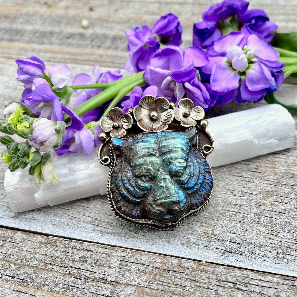 Labradorite Floral Tiger Pendant