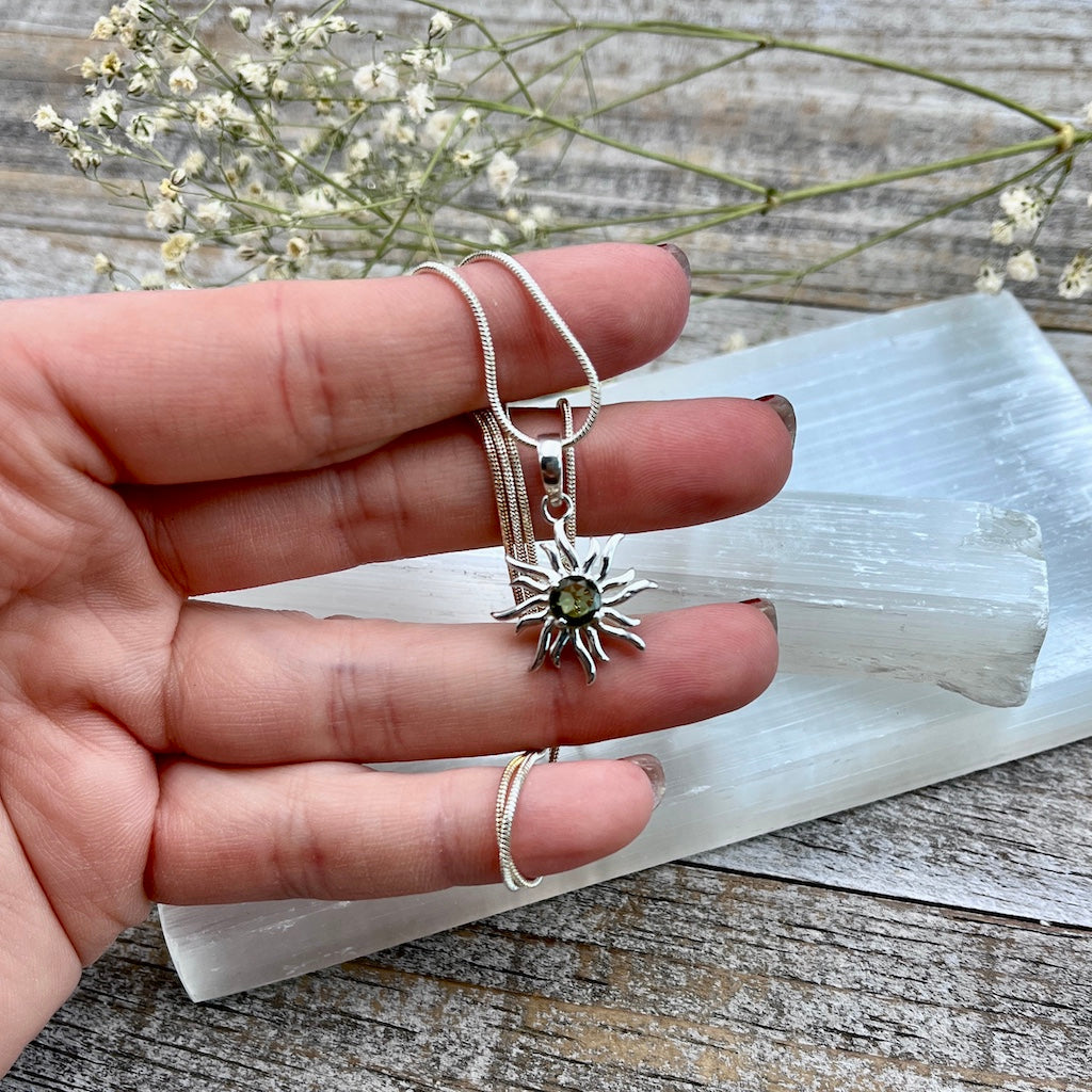 Faceted Moldavite Sun Necklace