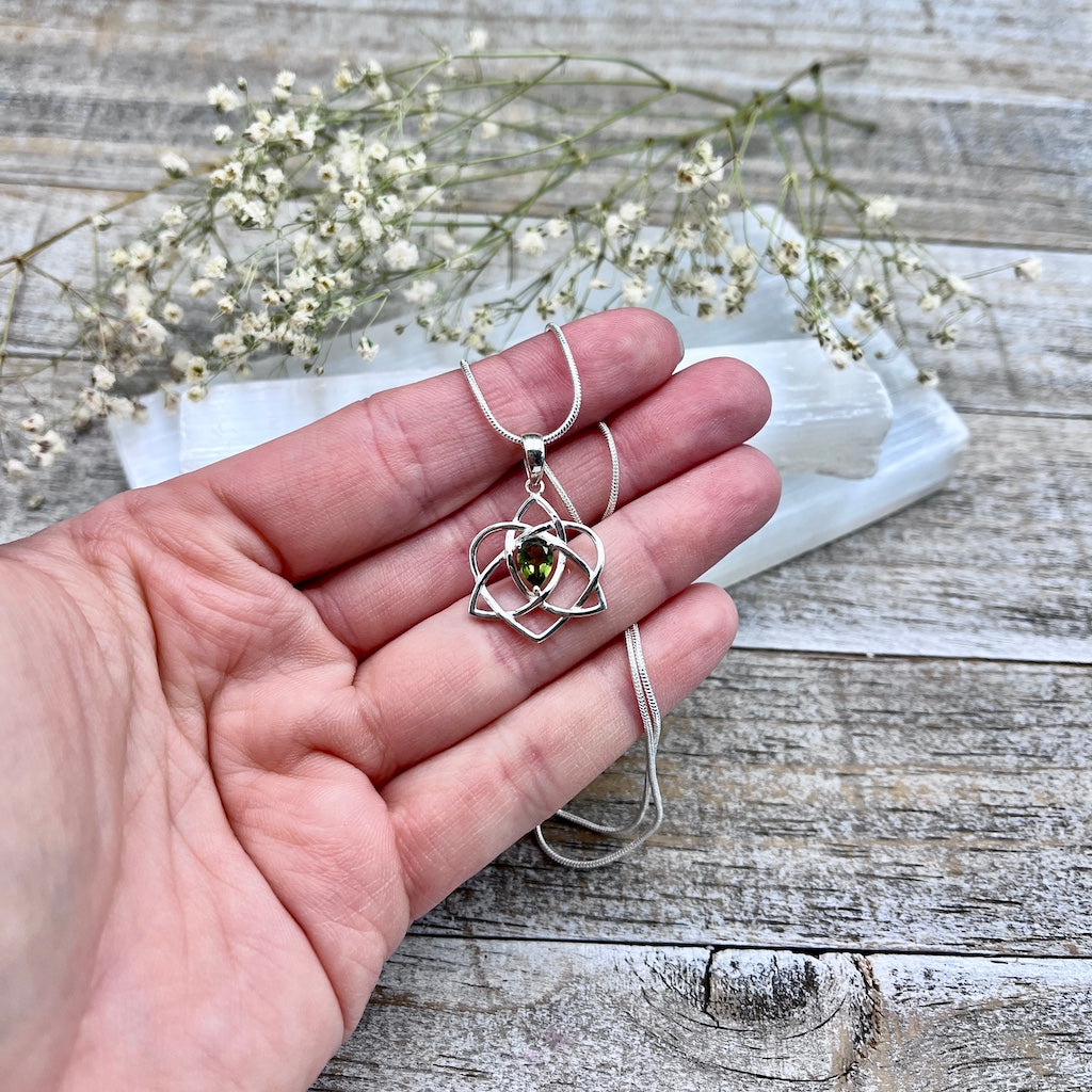 Faceted Moldavite Triquetra Necklace