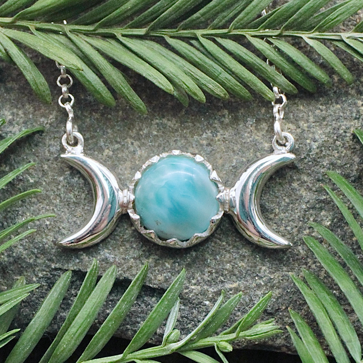 Larimar Triple Moon Necklace