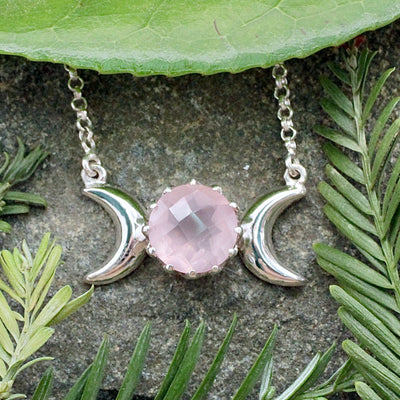 Rose Quartz Triple Moon Necklace