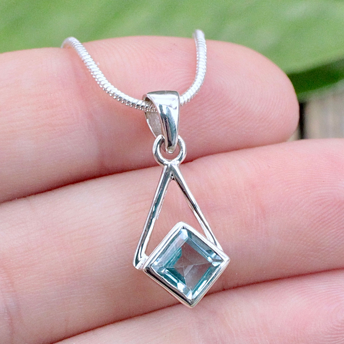 Blue Topaz Diamond-Shaped Pendant