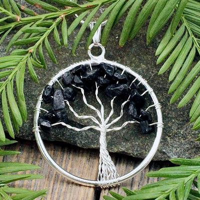 Black Tourmaline Tree of Life Pendant