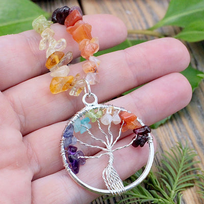 Chakra Chip Necklace with Tree of Life Pendant